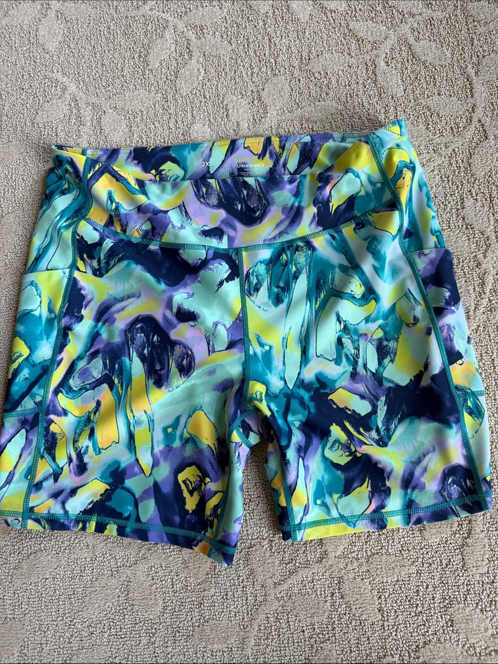 tek gear Ultrastretch Abstract Print Shorts - Teal, Yellow, Purple